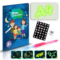 Mandotos educational drawing pad with 3D magic light effects and puzzle board for kids' creative learning and sketching.