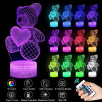 Mandotos 3D Teddy Bear Lamp with acrylic design, USB LED night light featuring 16 colors and remote control.