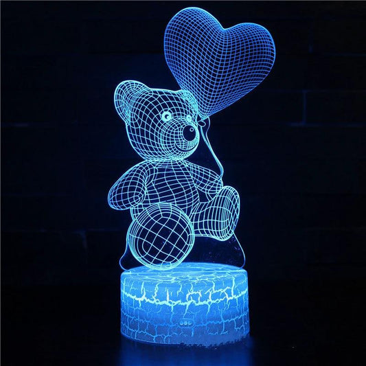 Mandotos 3D Teddy Bear Lamp with acrylic design, USB LED night light featuring 16 colors and remote control.