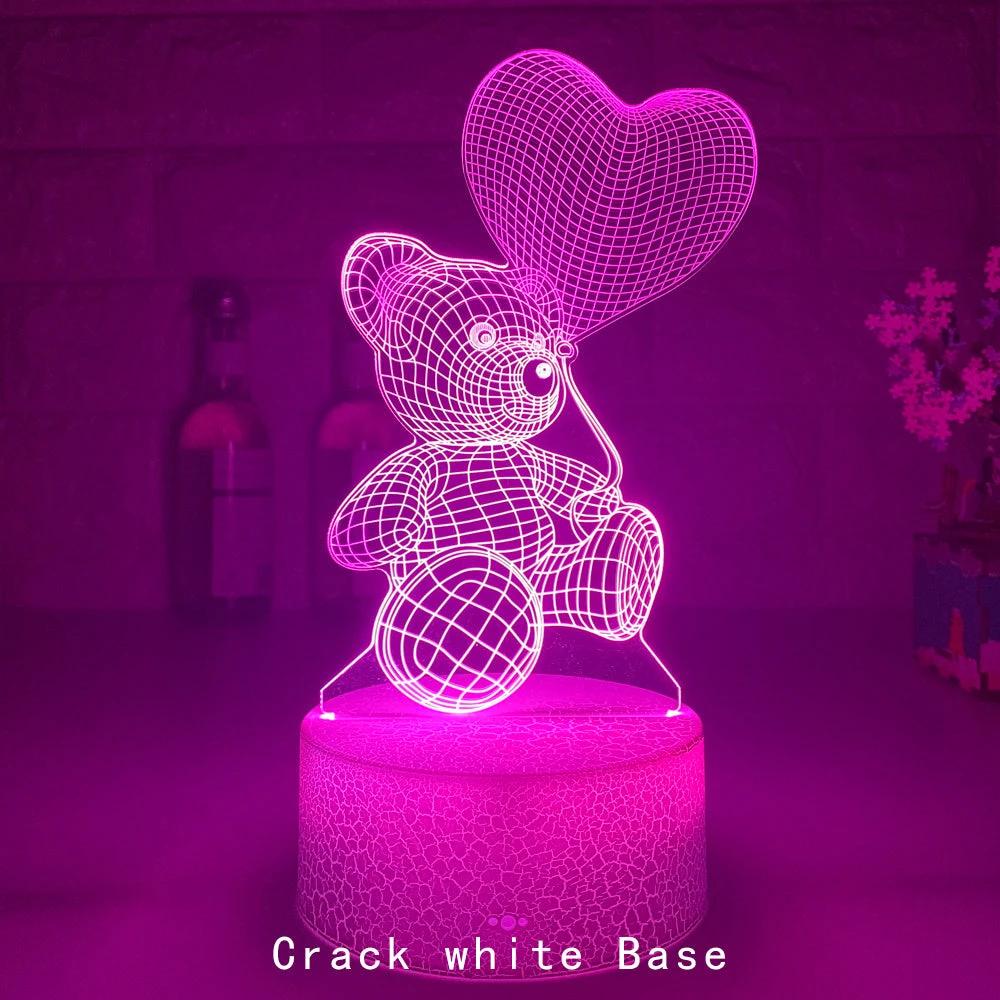 Mandotos 3D Teddy Bear LED Night Light with remote, acrylic design, USB power, 16 color options for cozy room illumination.