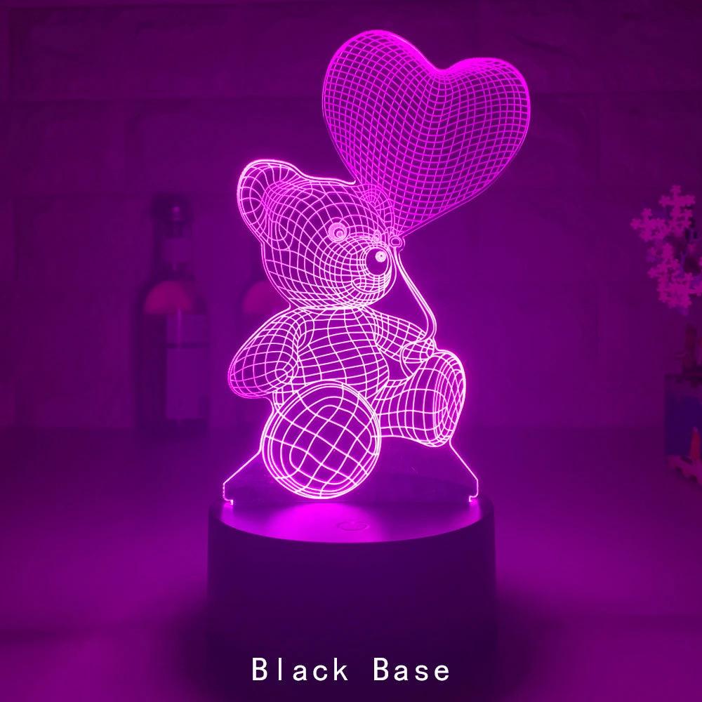 Mandotos 3D teddy bear LED night light with acrylic body, remote control, and 16 color options for soothing illumination.