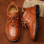 Mandotos men's leather British short boots with hand-stitched details, retro style, large size, durable leather construction.