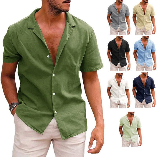 Mandotos men's casual beach shirt with short sleeves and button-down front, perfect for effortless summer style.