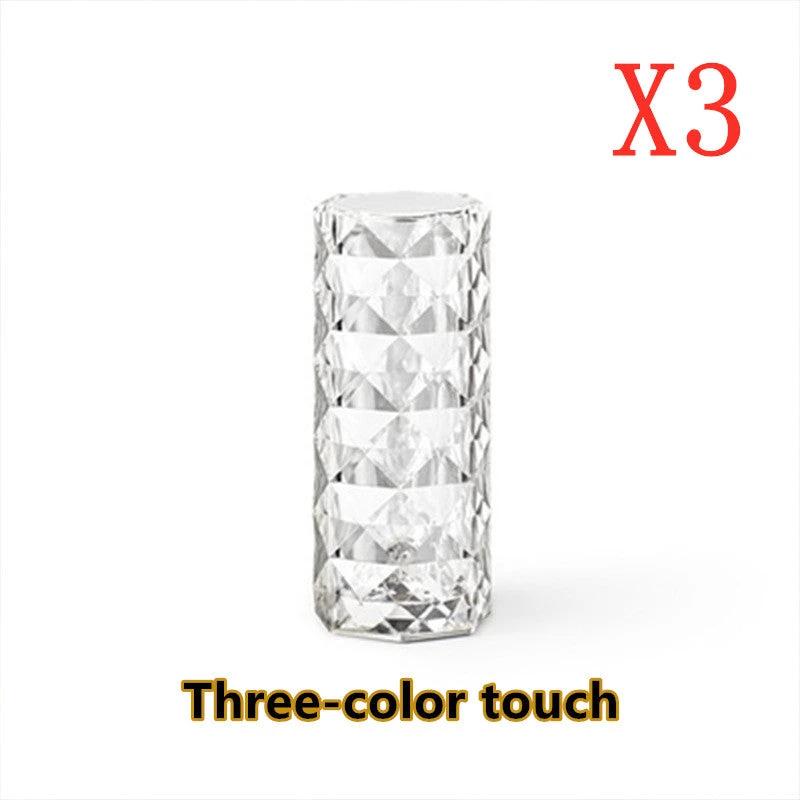 Mandotos Nordic crystal USB table lamp with touch dimming, diamond design, rose projector, ideal for bedroom decor and atmosphere.