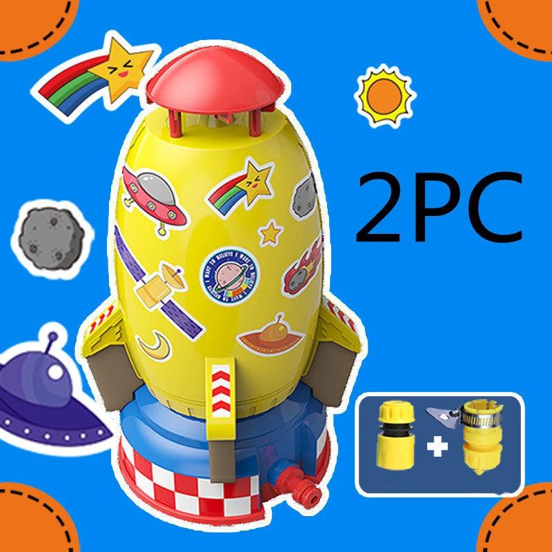 Mandotos outdoor rocket launcher toy with water spray, garden lawn sprinkler, and kids' summer water play gadget.