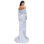 Mandotos sexy strapless long sleeve sequins evening dress, sparkling party gown with elegant design for special occasions
