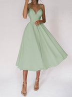 Mandotos women's sexy V-neck suspender summer dress, A-line long dress with stylish design, perfect for warm weather fashion.