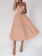 Mandotos women's sexy V-neck suspender dress, summer fashion A-line long dress with a flattering fit and stylish design.