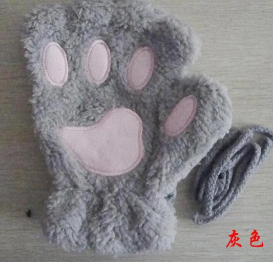 Mandotos winter half-cover paw bear cat claw gloves with short fingers, warm and cozy for cold weather.