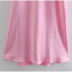 Mandotos women's satin long sleeveless camisole dress, elegant backless slip dress for holiday parties and summer casual wear.