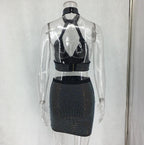 Mandotos women's diamonds two-piece dress set featuring a stylish top and matching skirt, elegant and perfect for special occasions.