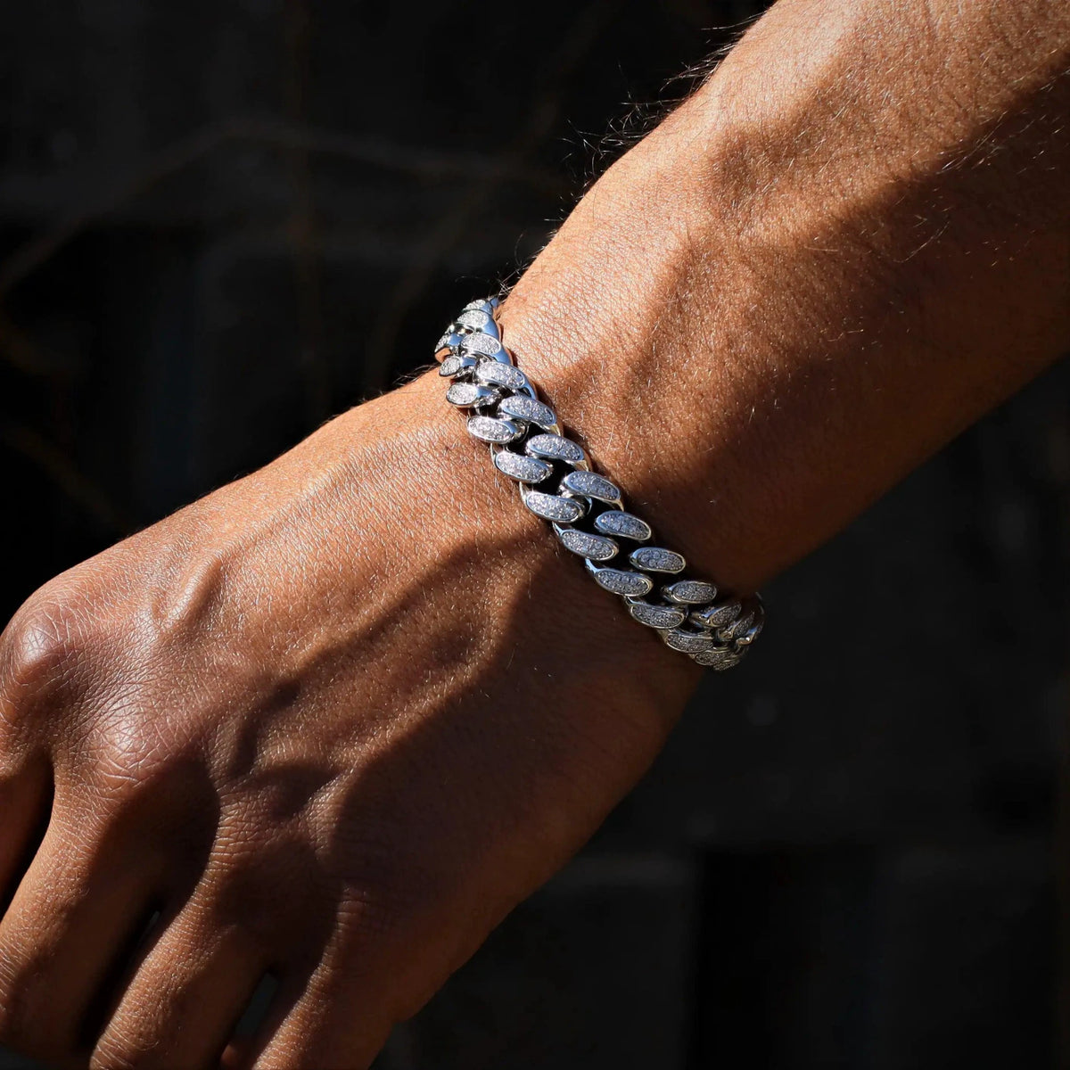 12mm white gold diamond Cuban link bracelet by MANDOTOS featuring sparkling diamonds and a sleek, durable design.