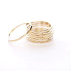14K gold-filled textured stacking ring by MANDOTOS, showcasing a close-up of the detailed, hammered surface and sleek band design.