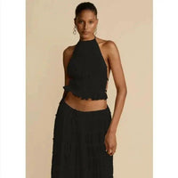 Mandotos 2-piece chic halter dress suit set featuring a stylish halter top and matching skirt for a fashionable look.