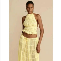 Mandotos 2-piece chic halter dress suit set with stylish top and matching skirt, perfect for elegant occasions.