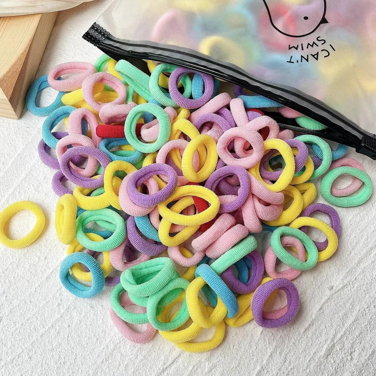 Mandotos kids elastic hair bands with colorful sweets designs, suitable for girls' hair ties, clips, and headbands.