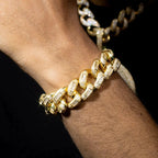 20mm luxury gold Cuban bracelet by MANDOTOS featuring thick, shiny gold links on a sleek, modern jewelry design.