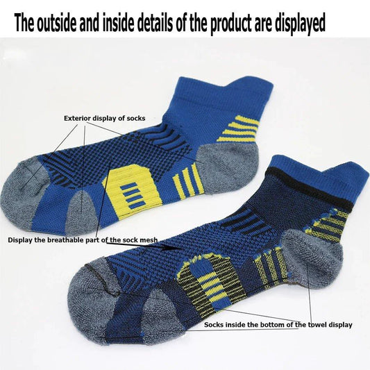 Mandotos 3-pack fitness sports socks with towel bottoms, non-slip grip, quick-drying material, ideal for running, basketball, and training.