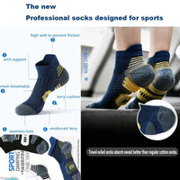Mandotos 3-pair professional fitness sports socks with towel bottoms, non-slip grip, quick-drying fabric, ideal for running and basketball.