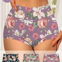 Three pairs of MANDOTOS high-waisted women's panties with printed patterns, tummy tightening, and hip-lifting design for a comfortable fit.