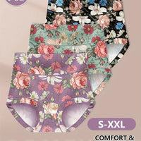 Set of three MANDOTOS high-waisted women's panties with printed patterns, tummy tightening, and hip lifting for comfortable fit.