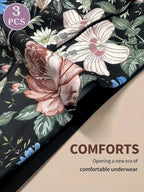 Mandotos 3pcs high-waisted women's panties with printed patterns, tummy tightening and hip-lifting design, comfortable fit.