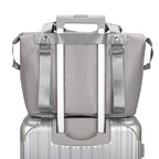 Mandotos folding travel bag for women, versatile backpack, shoulder, gym, weekender, and overnight bag in compact design.