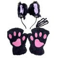 Mandotos 5-piece cat paw gloves, cartoon girl open finger gloves, bell headband, and fox cat ear headwear for winter fun.