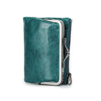 Mandotos authentic leather ladies' wallet showing multiple card slots and a zipper coin compartment.