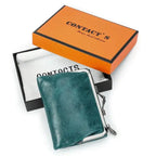 Mandotos authentic leather ladies' wallet showing multiple card slots and a sleek brown design.