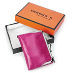 Mandotos authentic leather ladies' wallet showing multiple card slots and a zip coin compartment on a neutral background.