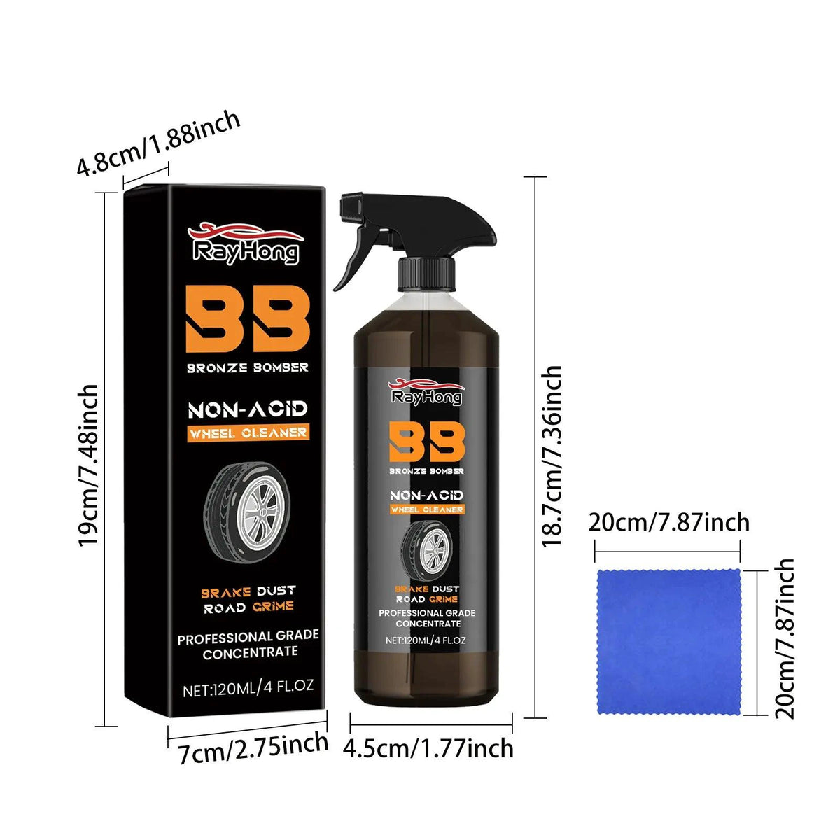 Mandotos Auto Wheel Refresher bottle with cleaning brush for restoring car wheel appearance and removing grime.