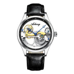 Mandotos automatic mechanical men's watch with hollow dial and silicone band, stylish and creative design.