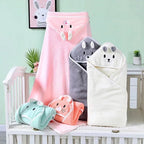 Mandotos baby hooded bath towel with cartoon animal design, soft, warm towel blanket for newborns and toddlers, boys and girls.