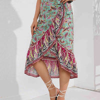 Mandotos Boho Bliss midi skirt with floral patterns, flowy fabric, and bohemian style perfect for casual and summer outfits.