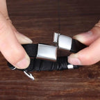 Mandotos bonded love leather bracelet with metal accents, stylish accessory featuring woven leather band and adjustable closure.