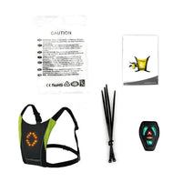 Mandotos BrightRide LED cycling vest with storage, featuring reflective strips and adjustable fit for safety during night rides.