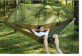 Mandotos bug-free camp hammock for two with mosquito protection, ideal for outdoor relaxation and peaceful camping experiences.