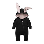 Mandotos Bunny Ear Baby Onesie featuring adorable bunny ear hood and soft fabric for comfortable baby wear.