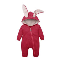 Mandotos bunny ear baby onesie featuring soft fabric and adorable bunny ear hood for newborns and infants.
