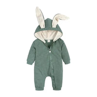 Pink bunny ear baby onesie by MANDOTOS featuring adorable bunny ear details and soft fabric for comfortable baby wear.