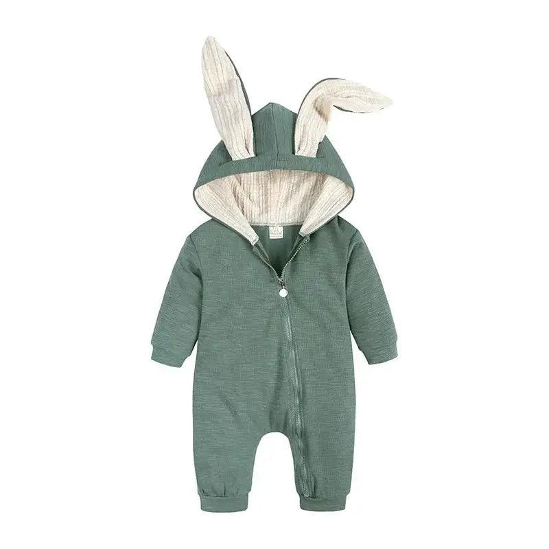 Mandotos Bunny Ear Baby Onesies featuring adorable bunny ear hood and soft fabric for comfort and cute style.