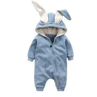 Mandotos Bunny Ear Baby Onesie featuring soft fabric and adorable bunny ear hood for infants.
