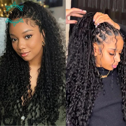 Mandotos Burmese Boho Braids double drawn curly human hair extensions in 3 bundles, ideal for braiding and styling.