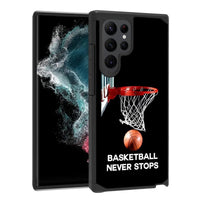 Mandotos BWOOLL hybrid armor case for Samsung Galaxy S23 Ultra with basketball design, dual-layer shockproof protection.