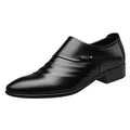 Mandotos men's casual pointed toe leather shoes showing sleek design and smooth black leather material.