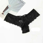 Set of four lace G-string panties for women by MANDOTOS, featuring delicate lace fabric and minimal coverage.