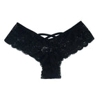 Set of four lace G-string panties for women by MANDOTOS, featuring delicate floral patterns and comfortable fit.