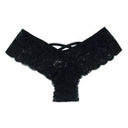Set of four lace G-string panties for women by MANDOTOS, featuring delicate lingerie with floral lace details.