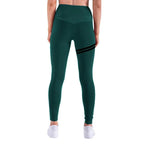 Mandotos chic gold print leggings featuring a stylish gold pattern on black stretchy fabric for a modern, fashionable look.